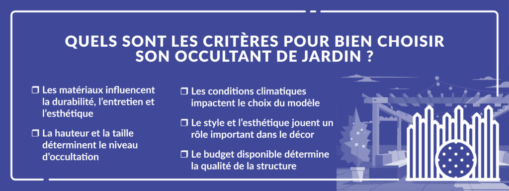 infographie mentionnant les critères pour bien choisir sa clôture de jardin